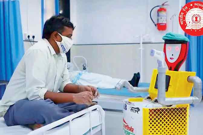 A person gets his oxygen level checked by Rakshak at Byculla Hospital