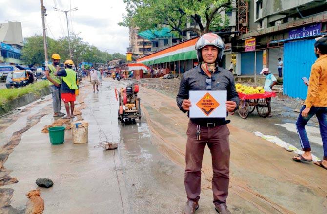 Mushtaq Ansari at the site of the repairs