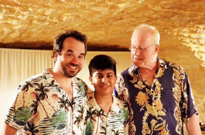 Rohan Singhal with blues musicians Marko Jovanovic (left) and Steve baker