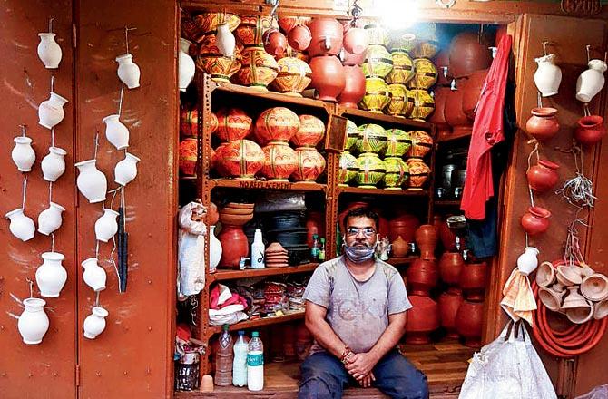 Govind Chitrode at his shop in Tardeo on Sunday