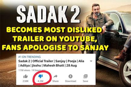 Sadak 2 becomes most disliked on Youtube, fans apologise to Dutt