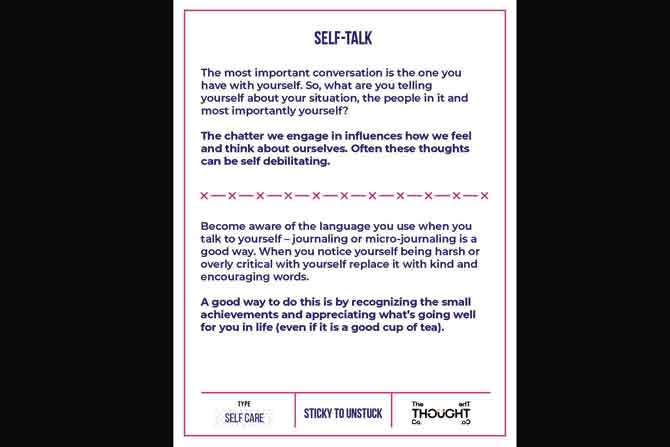 A card named Sticky to Unstuck, created as part of The Thought Box kit for self-care