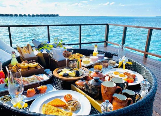 Suresh Raina and his family enjoyed a sumptuous breakfast at the luxury resort they were staying at.