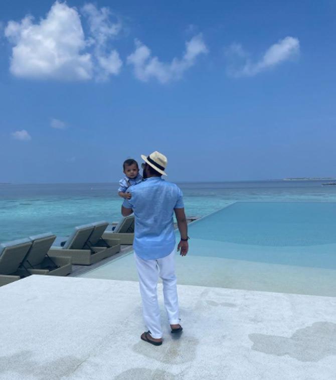 In picture: Suresh Raina sharing a lovely father-son moment with his baby boy Rio. The little one was born in April 2020.