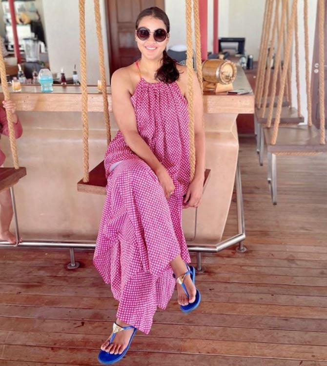 Priyanka Raina shared this photo of herself chilling out in the comfort of their room at the luxury resort in Maldives.