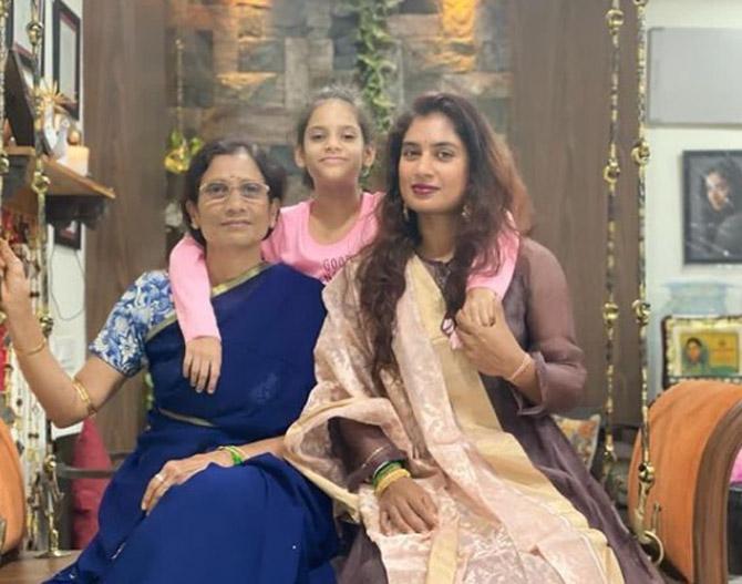 In picture: Mithali Raj spends Diwali 2020 with her mother and niece at their home. She wished her fans - Hope the light of the Diya’s illuminate your lives and give you hope and joy. Happy Diwali everyone.