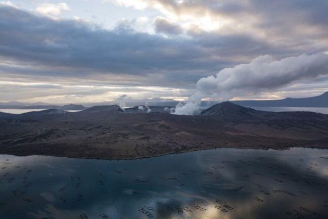 January 12: Taal volcano eruption in Philippines- An aerial view shows the Taal volcano in Batangas province, Philipines. The volcano erupted on the afternoon of January 12, 2020, 43 years after its previous eruption in 1977.