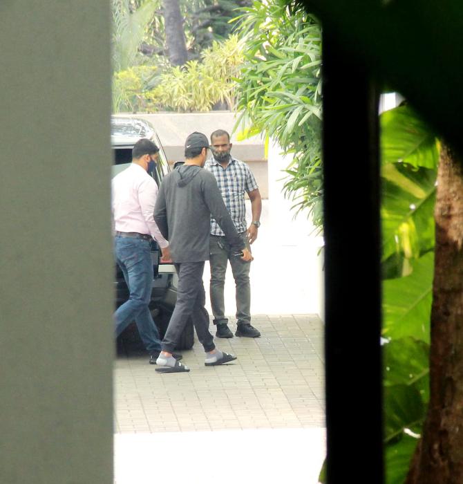 Ranbir Kapoor seemed too shy to pose for the photographers. The actor was clicked near his residence in Bandra.