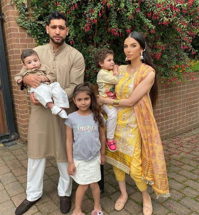 In picture: Amir Khan with wife Faryal Makhdoom and their children - Lamaisah, Alayna and Zaviyar celebrating Eid in 2020.