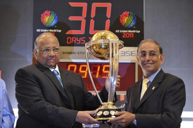 File picture: Sharad Pawar, during his tenure as the president of the International Cricket Council (ICC) with Haroon Lorgat, who was the ICC chief executive, at a function at the Bombay Stock Exchange in Mumbai.