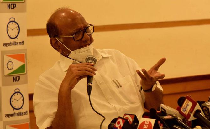 Just like stalwarts of Indian politics such as Pandit Nehru, Indira Gandhi and Atal Bihari Vajpayee, Sharad Pawar also enjoys a warm and personal rapport with all the top political leaders, cutting across the party lines.
In picture: NCP president Sharad Pawar addressing the media at Y.B Chavan center in Nariman Point. Pic/Suresh Karkera