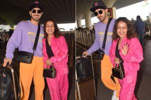 Neha Kakkar with husband Rohanpreet Singh at Mumbai airport