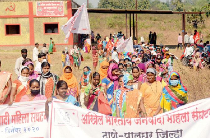 Women at the march in Wada taluka, Palghar on Thursday