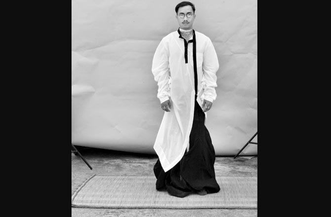 "The current eco-system is not conducive to critical thinking or engagement in design," says Kallol Datta. Pictured here is an askew abaya with tasseled 3D curve sleeves and sharara with 3D folds in kora cotton, cotton mulmul and silk crepe