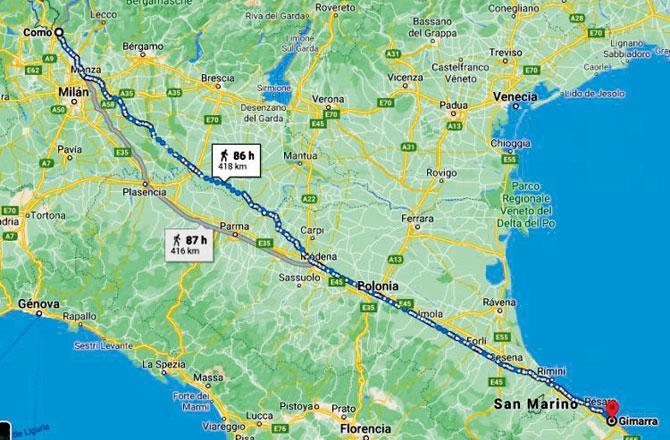 The 48-year-old from Como is said to have covered 420 km