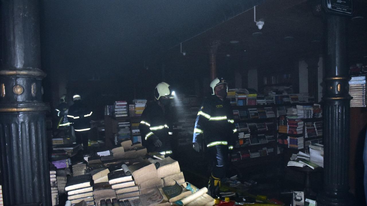 Firefighters at Kitab Khana on Wednesday