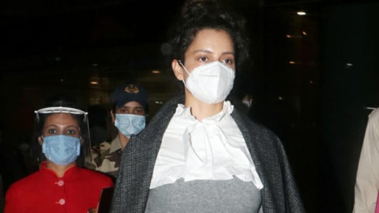 Kangana Ranaut returned to Mumbai from her hometown Manali. She was snapped by the paparazzi at the Mumbai Airport. She opted for a grey top and checkered skirt along with a black shrug. (All pictures: Yogen Shah).