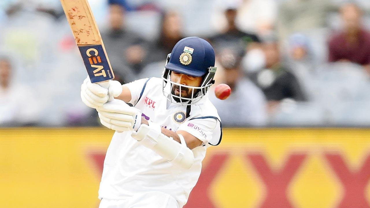 India`s Ajinkya Rahane en route his 112 against Australia on Day Three of the second Test on Monday. Pic/Getty Images