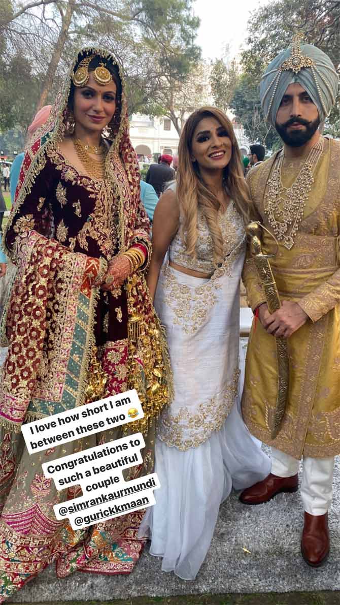 Simran Kaur Mundi and Gurrick Mann with Tia Bhatia after the wedding ceremony were completed.