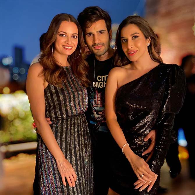 Dia Mirza looked stunning in glitzy part wear at Sophie Choudry's birthday bash. Also seen at the bash was TV actor Karan Tacker.