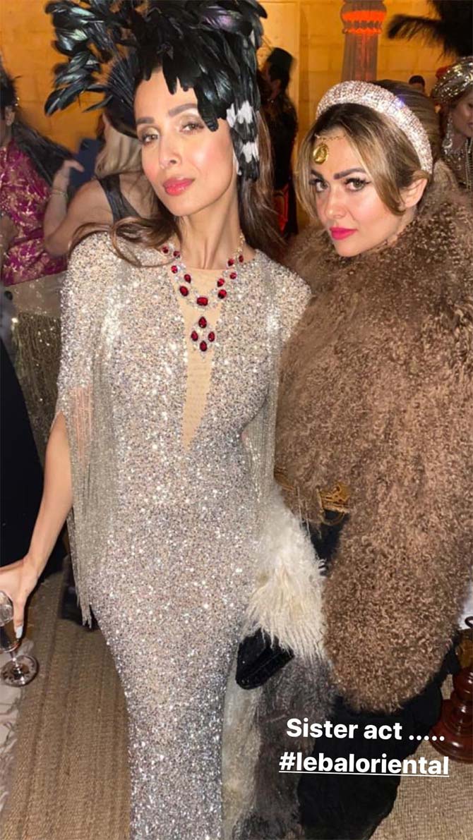 Amrita Arora, too, perfected Le Bal Oriental in a plush brown jacket worn over a black gown. The actress complemented her outfit with a contemporary headpiece.