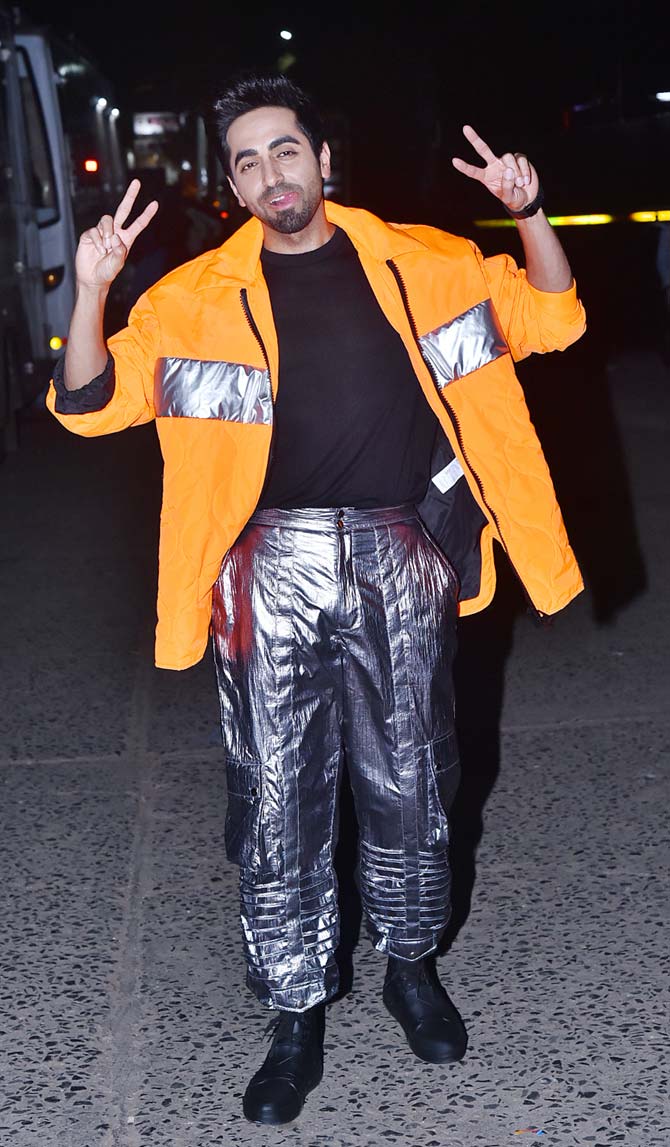 Ayushmann Khurrana slew in his fashion outing recently as he stepped out to promote his upcoming comedy, Shubh Mangal Zyada Saavdhan, channeling his inner Govinda and Ranveer Singh. All Pictures' Courtesy: Yogen Shah