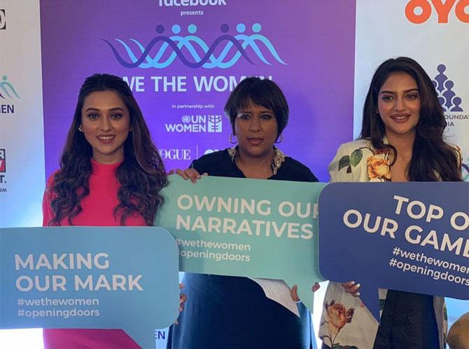 In picture: Nusrat and Mimi with journalist Barkha Dutt on her show 'We The Women'