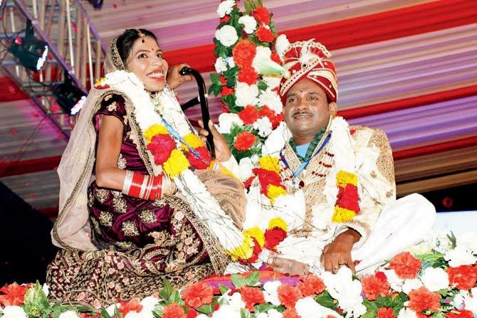 a differently-abled couple at a mass wedding ceremony in Udaipur