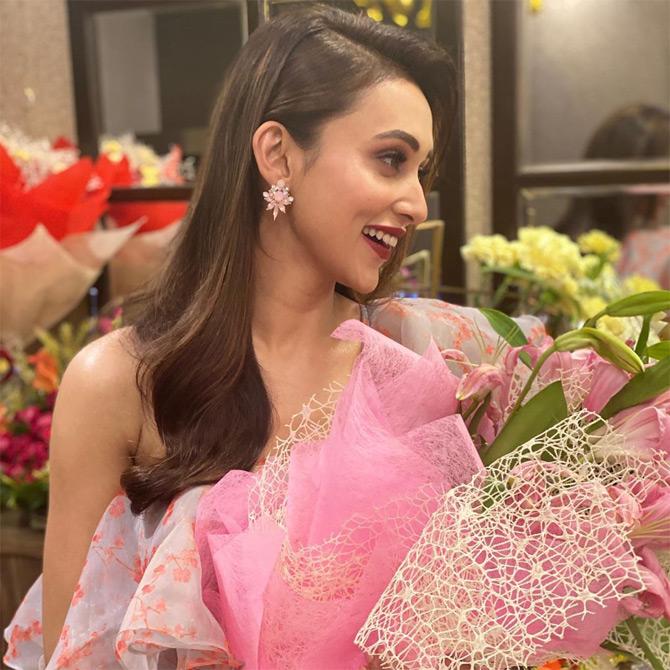 Nusrat Jahan's friend Mimi Chakraborty also celebrated the festival of love with great fervour and enthusiasm. The 31-year-old new-age political leader was seen holding a bouquet of flowers as she spread the love with her beautiful smile. She captioned the pictures: Let's celebrate love...!






