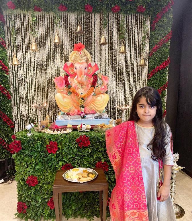 In photo: Poonam Mahajan's daughter Avika poses for a picture during the Ganesh Chaturthi celebrations at her home in Bandra


