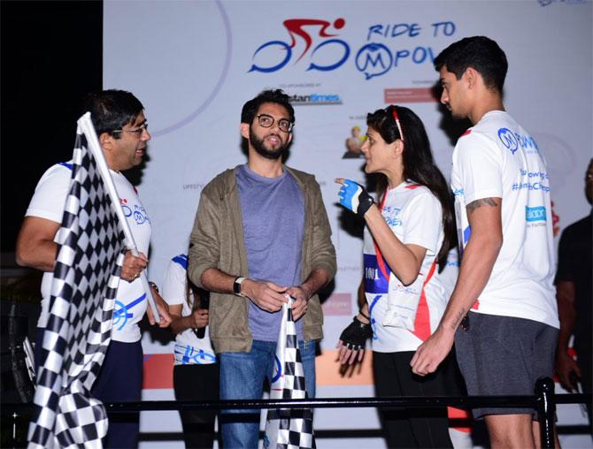 State minister of tourism and environment minister Aaditya Thackeray flagged off the Ride to MPower cyclothon, alongside BMC municipal commissioner Praveen Pardeshi and Founder and chairperson of MPower Neerja Birla, at the NSCI stadium in Worli on early Sunday morning. 