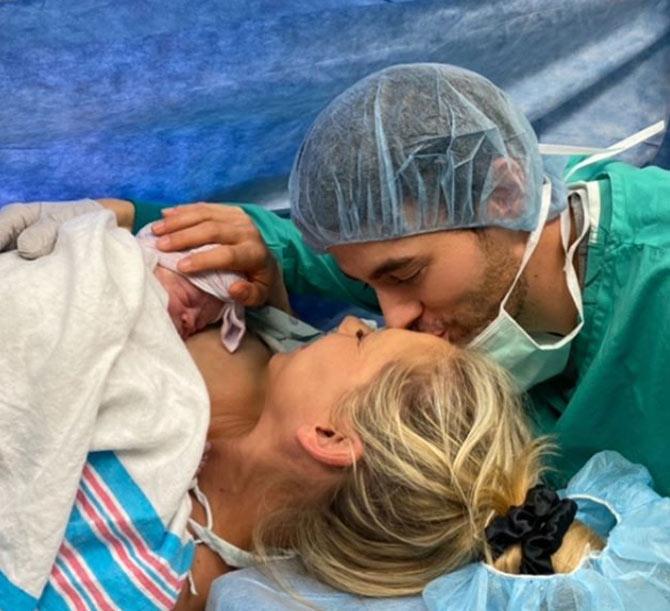 Anna Kournikova and her partner Enrique Iglesias welcomed their third child in January 2020. She posted this photo on Instagram and wrote 'My Sunshine'