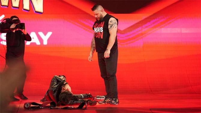 As Seth Rollins proceeded to escape with Buddy Murphy on the ramp, he was welcomed by a stunner from Kevin Owens