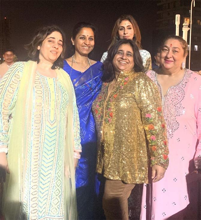 The NCP leader was seen having a gala time with Rishi Kapoor's sister Rima Jain, Amitabh Bachchan's daughter Shweta Bachchan-Nanda, Karisma Kapoor and other celebrities. Supriya attended the event with her husband Sadanand Sule. Supriya captioned this one: With Rima Jain, Kajal Anand and Shweta Bachchan! Celebrations Begin!