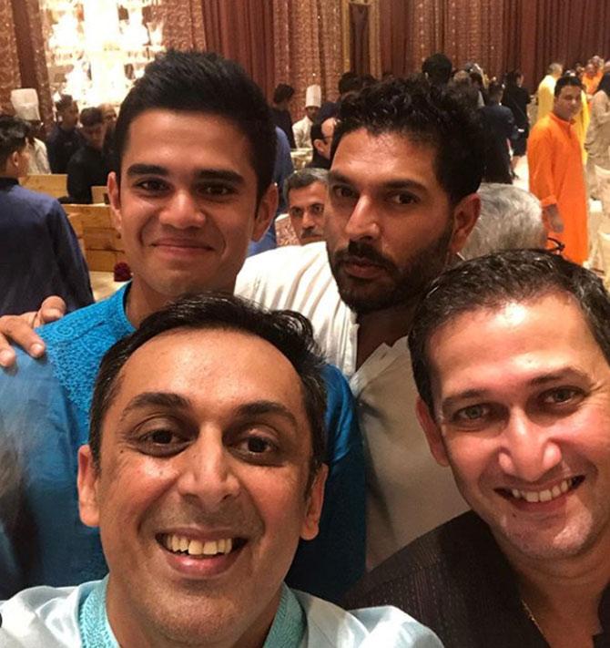In picture: Rohan Gavaskar with Yuvraj Singh, Ajit Agarkar and Arjun Tendulkar at a party