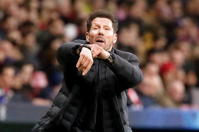 An animated Atletico boss Diego Simeone during the UCL match against Liverpool on Tuesday