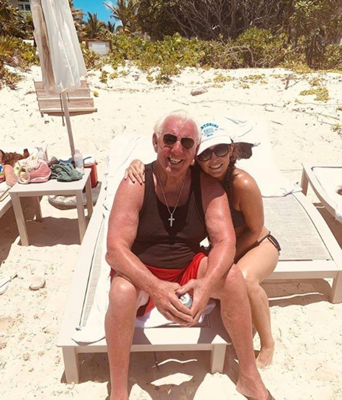 Prior to Wendy Barlow, Ric Flair was married for times - Leslie Goodman (1971-1983), Elizabeth Harrell (1983-2006), Tiffany VanDemark (2006-2009) and Jackie Beems (2009-2014)
In picture: Ric Flair with his wife Wendy Barlow soaking up the sun at Turks and Caicos Islands
