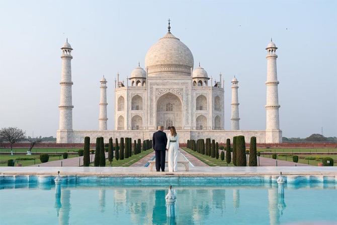 President Trump and his wife Melania who visited the Taj Mahal, one of the seven wonders of the world for the first time were seen taking a stroll through the majestic complex. 





