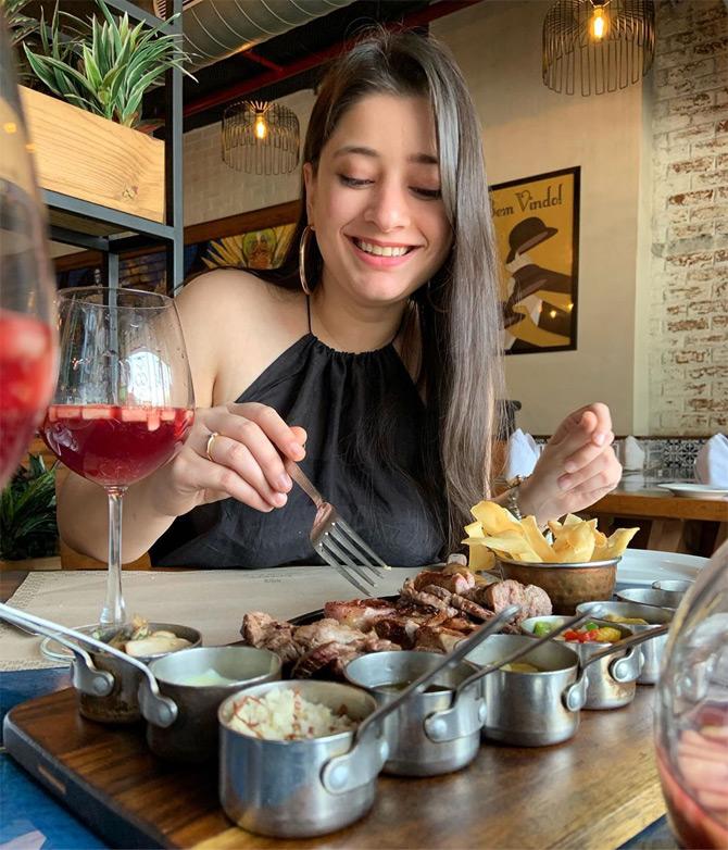 In photo: Natasha Gandhi enjoys a delicious spread of Sunday brunch at Boteco - Restaurante Brasileiro. She captions this one: Caught in the act- Sunday Brunch equals stuffing my face. She ended her caption with the hashtag 'Salad from tomorrow'.





