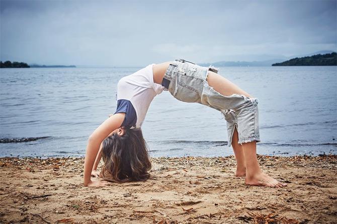 In photo: Ananya Birla shows off her flexible body as she nails a near challenging yoga pose.






