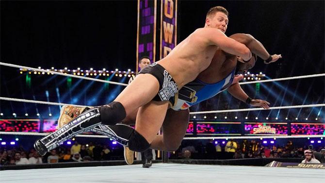 The Miz and Morrison showed their opponents that as a tag team they were far from rusted. Here Miz delivers a Skull Crushing Finale to Big E