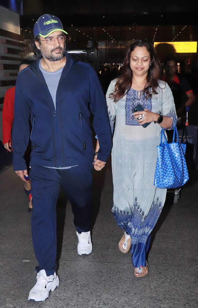 R Madhavan was also spotted with wife Sarita Birje at the Mumbai airport. On the work front, R Madhavan will be next seen in Rocketry: The Nambi Effect.