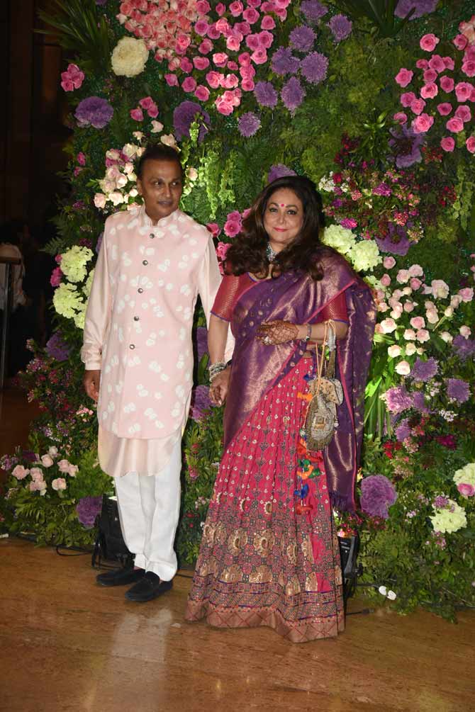 Tina Ambani and Anil Ambani were clicked at the reception hosted in the city. The duo was clicked twinning in pink at the function. Adorable, isn't it?