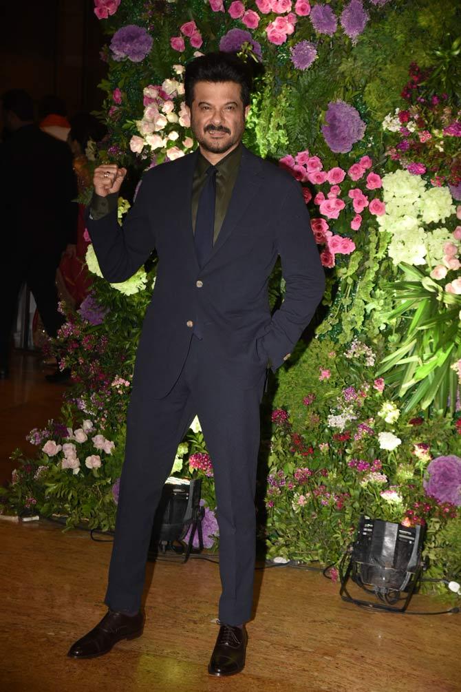 Anil Kapoor suited up to attend Armaan Jain and Anissa Malhotra's wedding reception hosted in Mumbai.