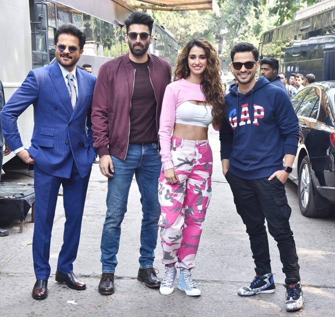 Donning a bikini and looking super gorgeous in every frame, Disha is exuding boho vibes which makes her character very interesting.
In picture: Anil Kapoor, Aditya Roy Kapur, Disha Patani and Kunal Kemmu at the promotional event.