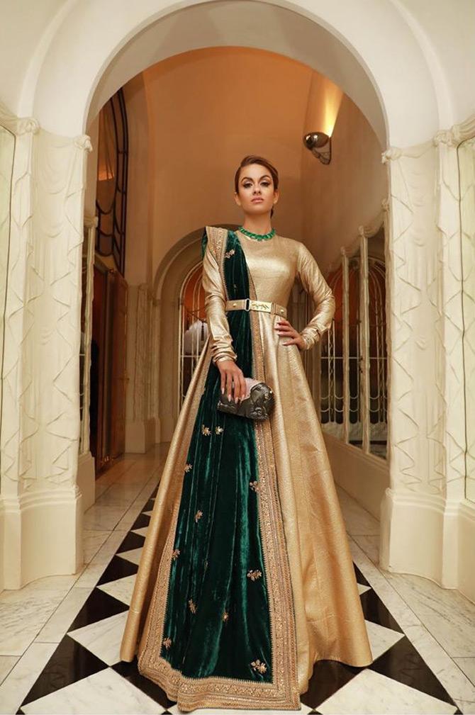 Natasha Poonawalla looks like a dream come true in a gold Anarkali gown