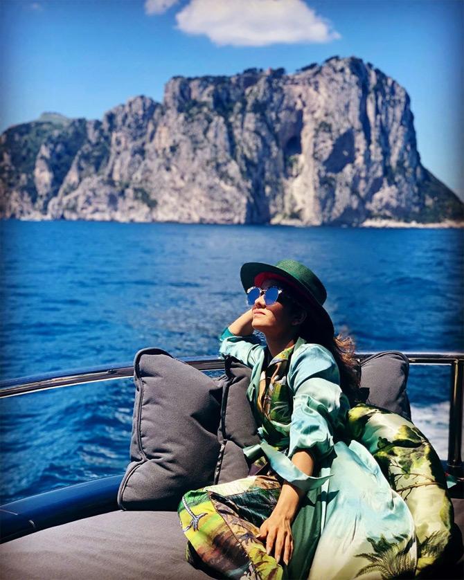 Natasha, who is well known for fashion sense and travel escapades shared this picture from one of her travel diaries. In the picture, Natasha can be seen looking at the sun as she relaxes in the luxurious amenities of a cruise ship. Natasha captioned this one: Woke up like this!

