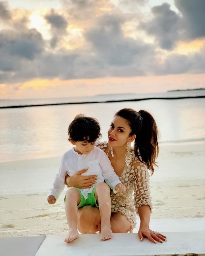 Sharing a leaf out of her travel escapades, Natasha Poonawalla can be seen bonding with her son on an exotic beach during one of her holidays. In this adorable picture, Natasha is all about sun and sand as she captions this one: The most wonderful time of the year!

