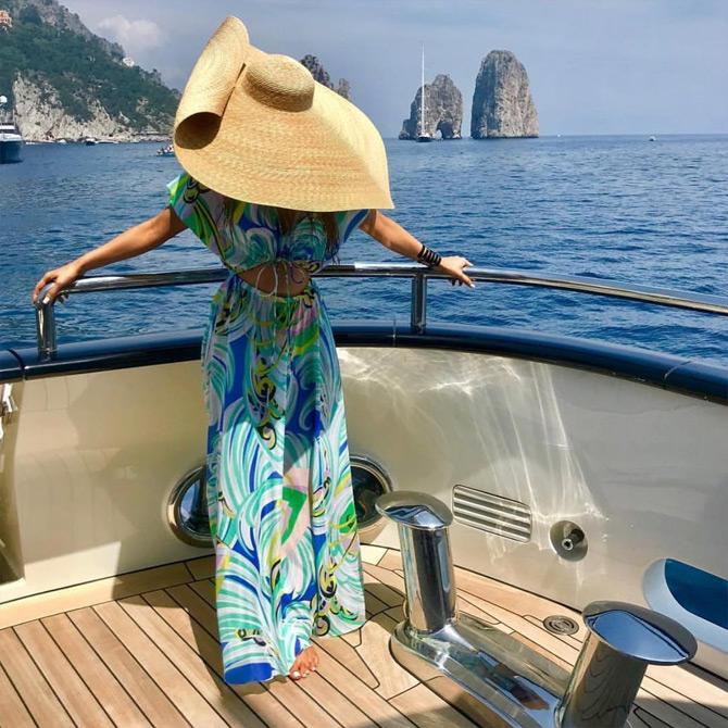 In photo: Natasha Poonawalla soaks in the sun in New York as she poses on a cruise ship while showing her love for blue waters by captioning this one as, 