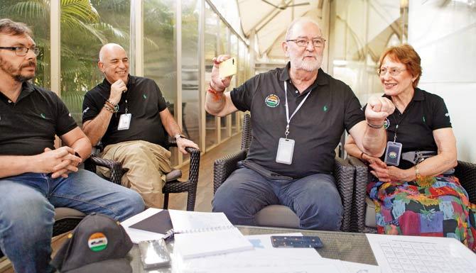 (From left) David Campbell and Peter Brill are accompanying  Alan and Pat Braithwaite to record the journey on audio and film